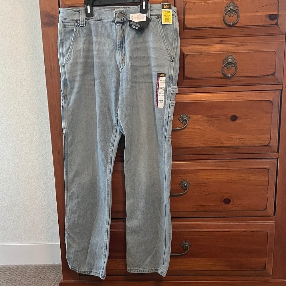 Lee Men's Relaxed Fit Carpenter Jeans in Light Blue Size 34 x 32 NWT